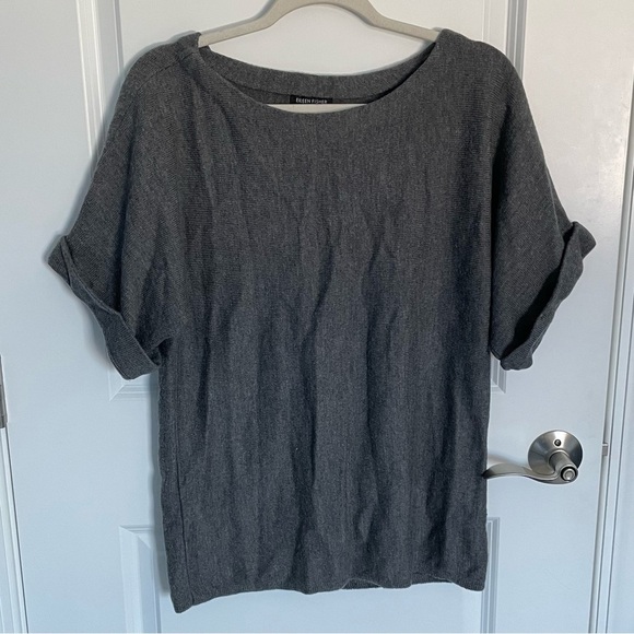 Eileen Fisher 100% merino wool boatneck rolled sleeve Sweater gray 35322 - Picture 1 of 11